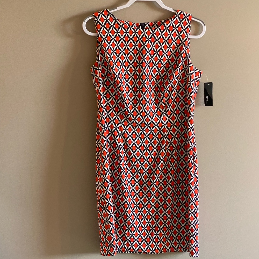 NWT Women’s Sleeveless Alyx Dress orange white and navy print Size 12